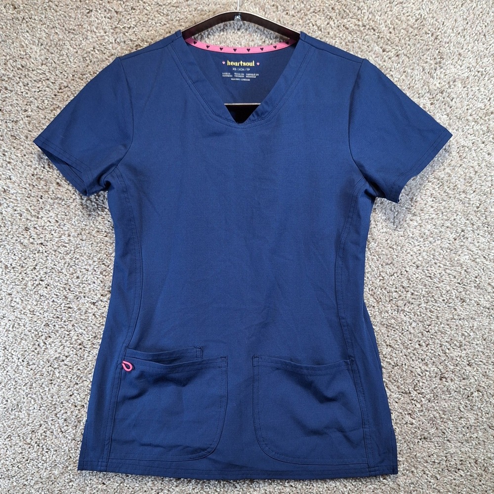 Heartsoul Scrub Top Women XS Navy Blue 20710 V-Neck Casual Workwear